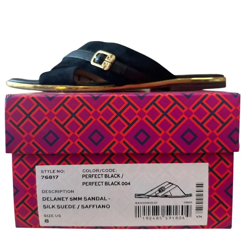 Tory Burch Delaney 5mm Sandals Perfect Black Suede‎ Leather 8